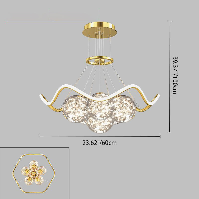 Moderne Luxus Metall Acryl Glas Ball Voller Stern Runde Welle LED Kronleuchter Für Wohnzimmer 