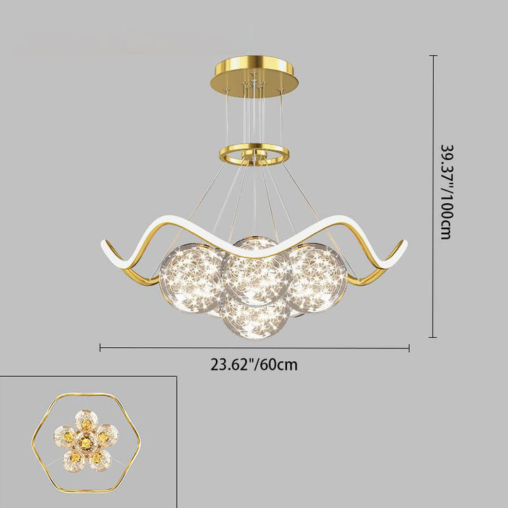 Moderne Luxus Metall Acryl Glas Ball Voller Stern Runde Welle LED Kronleuchter Für Wohnzimmer 