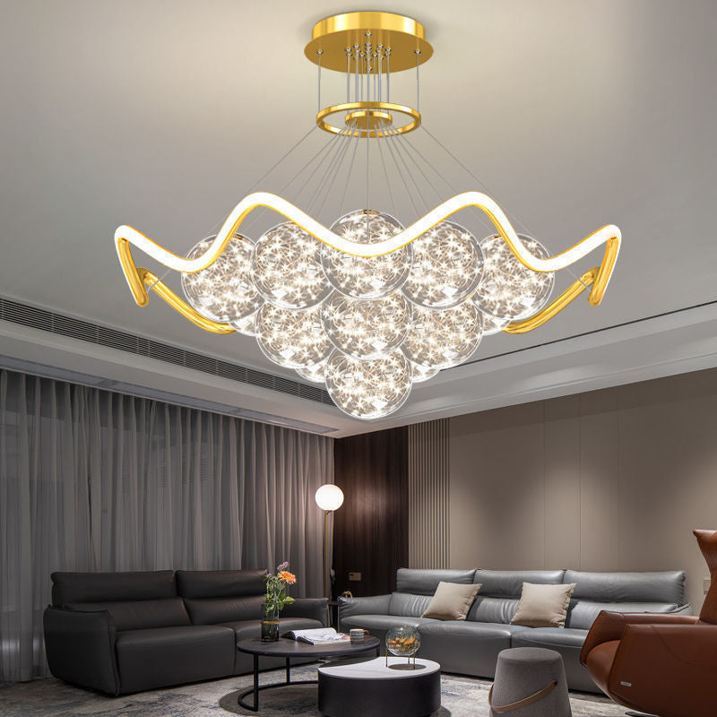 Moderne Luxus Metall Acryl Glas Ball Voller Stern Runde Welle LED Kronleuchter Für Wohnzimmer 