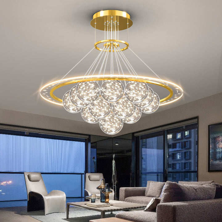 Moderne Luxus Metall Acryl Glas Ball Voller Stern Runde Welle LED Kronleuchter Für Wohnzimmer 