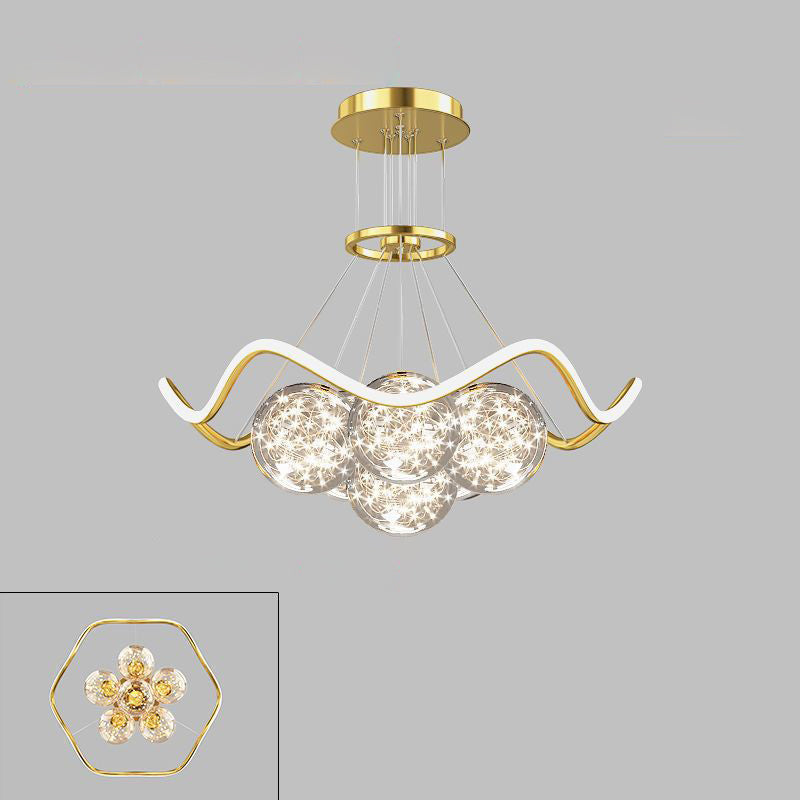 Moderne Luxus Metall Acryl Glas Ball Voller Stern Runde Welle LED Kronleuchter Für Wohnzimmer 