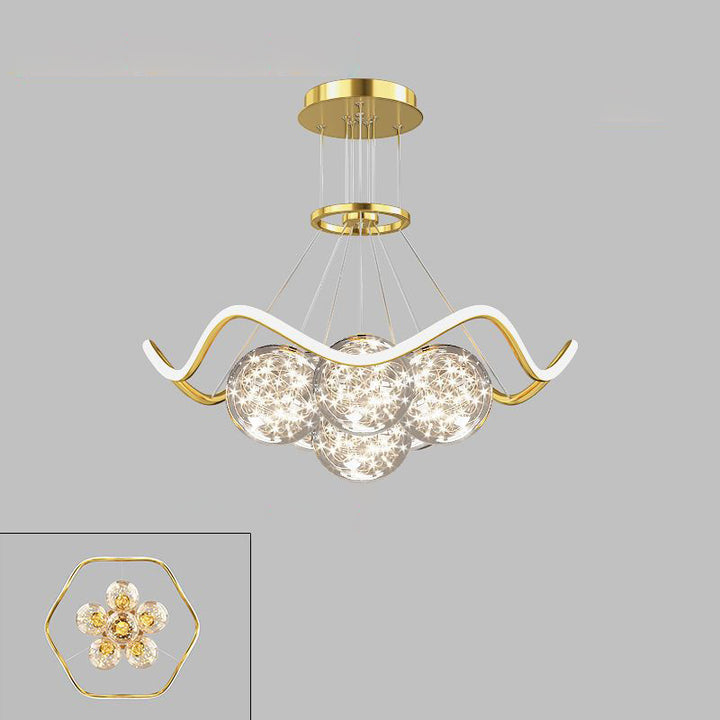 Moderne Luxus Metall Acryl Glas Ball Voller Stern Runde Welle LED Kronleuchter Für Wohnzimmer 
