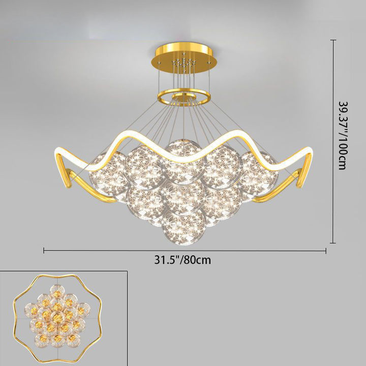 Moderne Luxus Metall Acryl Glas Ball Voller Stern Runde Welle LED Kronleuchter Für Wohnzimmer 
