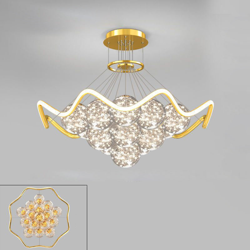 Moderne Luxus Metall Acryl Glas Ball Voller Stern Runde Welle LED Kronleuchter Für Wohnzimmer 