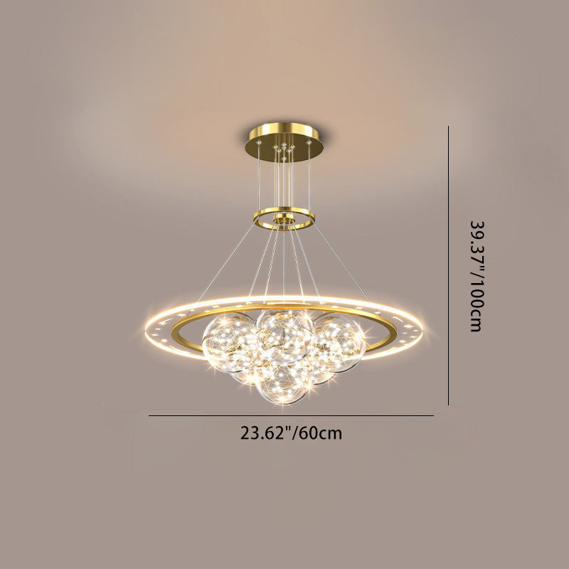 Moderne Luxus Metall Acryl Glas Ball Voller Stern Runde Welle LED Kronleuchter Für Wohnzimmer 