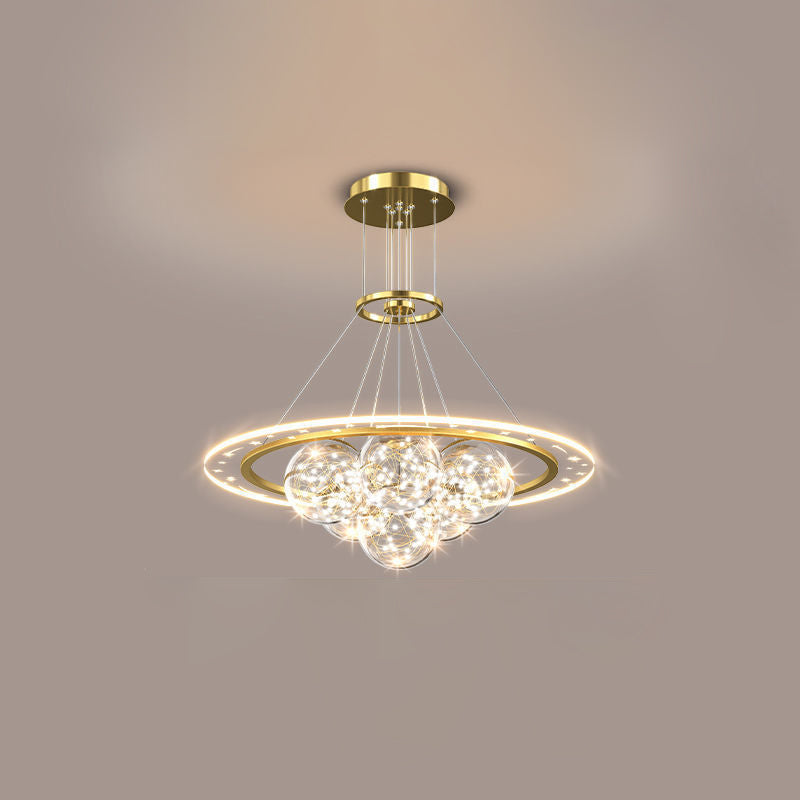 Moderne Luxus Metall Acryl Glas Ball Voller Stern Runde Welle LED Kronleuchter Für Wohnzimmer 