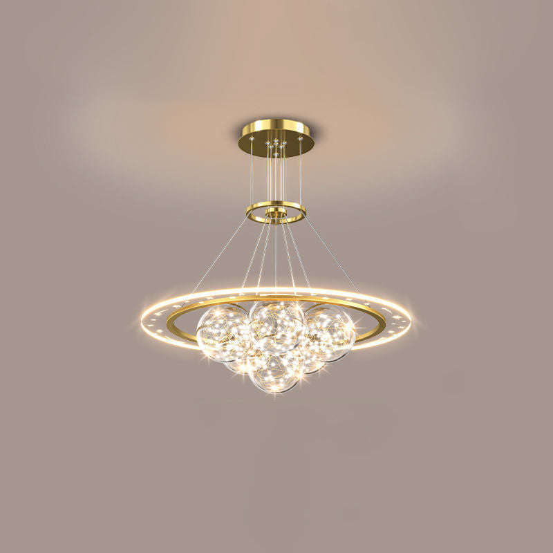 Moderne Luxus Metall Acryl Glas Ball Voller Stern Runde Welle LED Kronleuchter Für Wohnzimmer 
