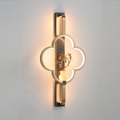 Traditionelle chinesische Kupfer Marmor Zinklegierung Blume Hirsch Flasche Kürbis LED Wandleuchte Lampe für Wohnzimmer 