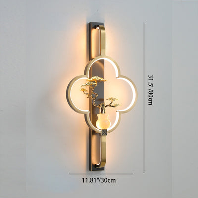 Traditionelle chinesische Kupfer Marmor Zinklegierung Blume Hirsch Flasche Kürbis LED Wandleuchte Lampe für Wohnzimmer 