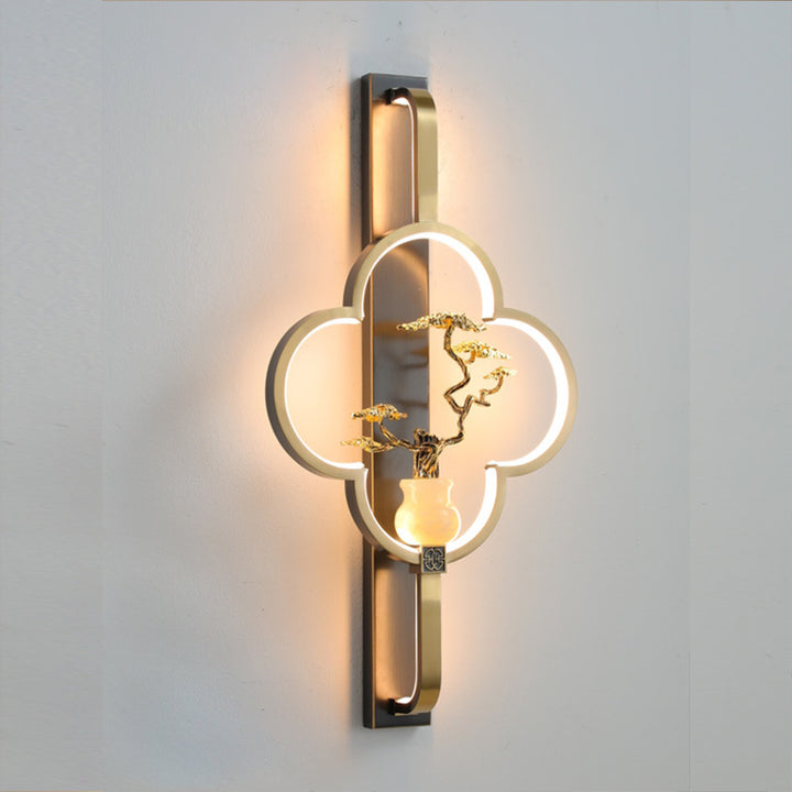 Traditionelle chinesische Kupfer Marmor Zinklegierung Blume Hirsch Flasche Kürbis LED Wandleuchte Lampe für Wohnzimmer 