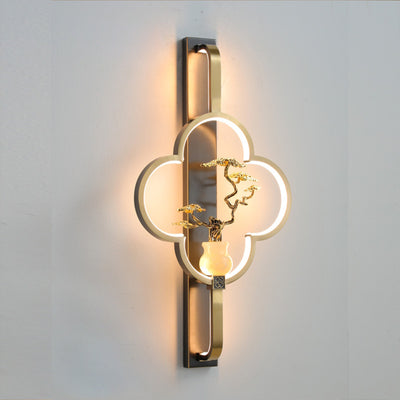 Traditionelle chinesische Kupfer Marmor Zinklegierung Blume Hirsch Flasche Kürbis LED Wandleuchte Lampe für Wohnzimmer 