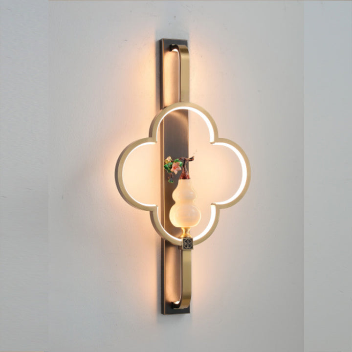 Traditionelle chinesische Kupfer Marmor Zinklegierung Blume Hirsch Flasche Kürbis LED Wandleuchte Lampe für Wohnzimmer 