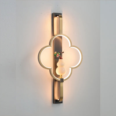 Traditionelle chinesische Kupfer Marmor Zinklegierung Blume Hirsch Flasche Kürbis LED Wandleuchte Lampe für Wohnzimmer 
