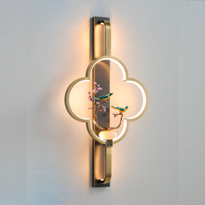 Traditionelle chinesische Kupfer Marmor Zinklegierung Blume Hirsch Flasche Kürbis LED Wandleuchte Lampe für Wohnzimmer 