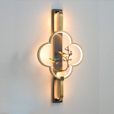Traditionelle chinesische Kupfer Marmor Zinklegierung Blume Hirsch Flasche Kürbis LED Wandleuchte Lampe für Wohnzimmer 