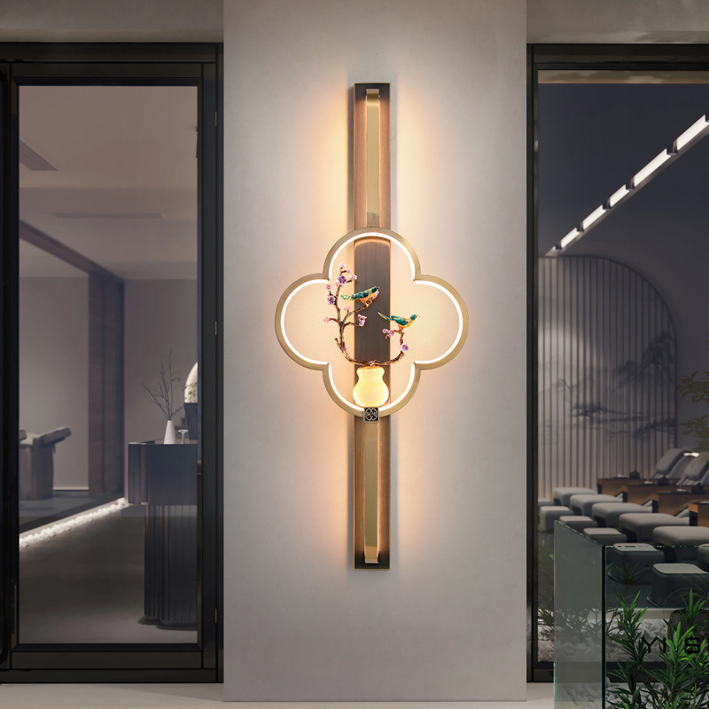 Traditionelle chinesische Kupfer Marmor Zinklegierung Blume Hirsch Flasche Kürbis LED Wandleuchte Lampe für Wohnzimmer 