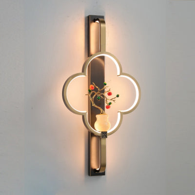 Traditionelle chinesische Kupfer Marmor Zinklegierung Blume Hirsch Flasche Kürbis LED Wandleuchte Lampe für Wohnzimmer 