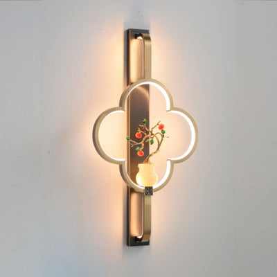 Traditionelle chinesische Kupfer Marmor Zinklegierung Blume Hirsch Flasche Kürbis LED Wandleuchte Lampe für Wohnzimmer 