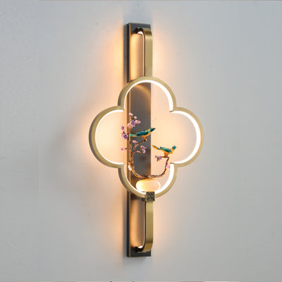 Traditionelle chinesische Kupfer Marmor Zinklegierung Blume Hirsch Flasche Kürbis LED Wandleuchte Lampe für Wohnzimmer 