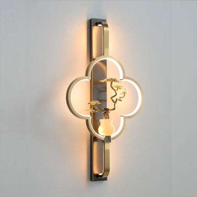 Traditionelle chinesische Kupfer Marmor Zinklegierung Blume Hirsch Flasche Kürbis LED Wandleuchte Lampe für Wohnzimmer 