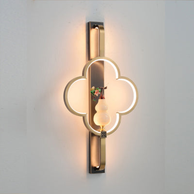 Traditionelle chinesische Kupfer Marmor Zinklegierung Blume Hirsch Flasche Kürbis LED Wandleuchte Lampe für Wohnzimmer 