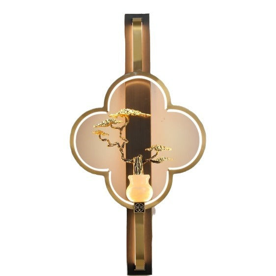 Traditionelle chinesische Kupfer Marmor Zinklegierung Blume Hirsch Flasche Kürbis LED Wandleuchte Lampe für Wohnzimmer 