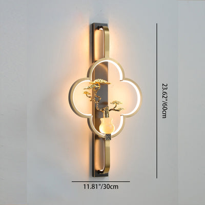 Traditionelle chinesische Kupfer Marmor Zinklegierung Blume Hirsch Flasche Kürbis LED Wandleuchte Lampe für Wohnzimmer 