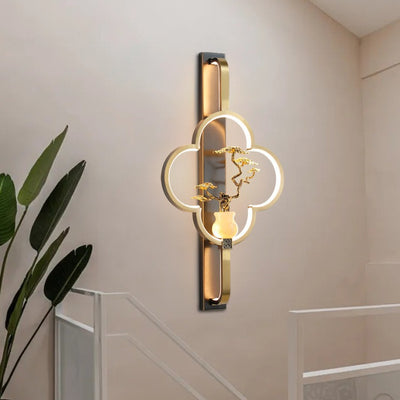 Traditionelle chinesische Kupfer Marmor Zinklegierung Blume Hirsch Flasche Kürbis LED Wandleuchte Lampe für Wohnzimmer 