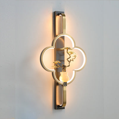 Traditionelle chinesische Kupfer Marmor Zinklegierung Blume Hirsch Flasche Kürbis LED Wandleuchte Lampe für Wohnzimmer 
