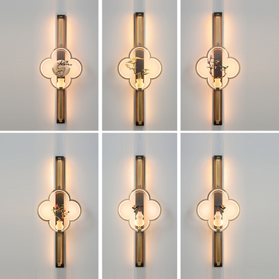 Traditionelle chinesische Kupfer Marmor Zinklegierung Blume Hirsch Flasche Kürbis LED Wandleuchte Lampe für Wohnzimmer 