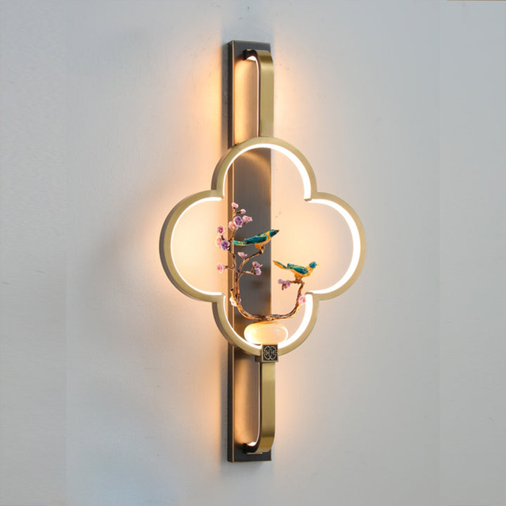 Traditionelle chinesische Kupfer Marmor Zinklegierung Blume Hirsch Flasche Kürbis LED Wandleuchte Lampe für Wohnzimmer 