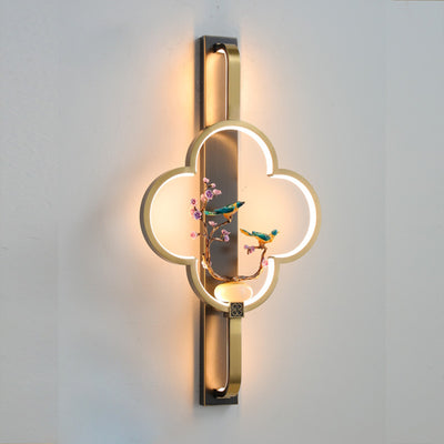 Traditionelle chinesische Kupfer Marmor Zinklegierung Blume Hirsch Flasche Kürbis LED Wandleuchte Lampe für Wohnzimmer 