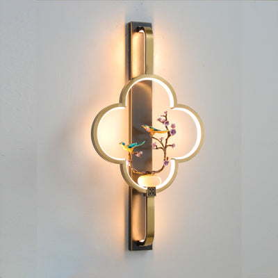 Traditionelle chinesische Kupfer Marmor Zinklegierung Blume Hirsch Flasche Kürbis LED Wandleuchte Lampe für Wohnzimmer 