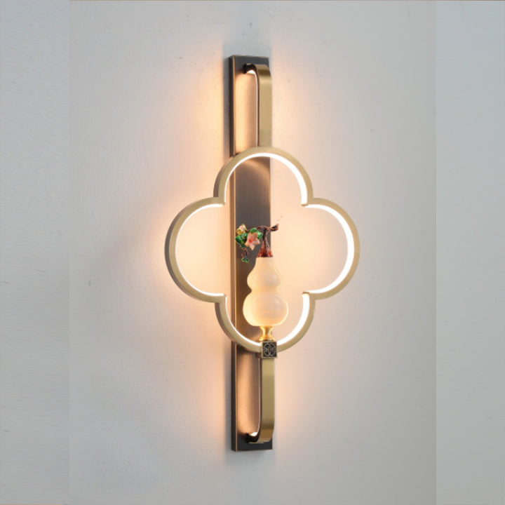 Traditionelle chinesische Kupfer Marmor Zinklegierung Blume Hirsch Flasche Kürbis LED Wandleuchte Lampe für Wohnzimmer 