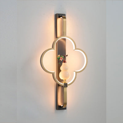 Traditionelle chinesische Kupfer Marmor Zinklegierung Blume Hirsch Flasche Kürbis LED Wandleuchte Lampe für Wohnzimmer 