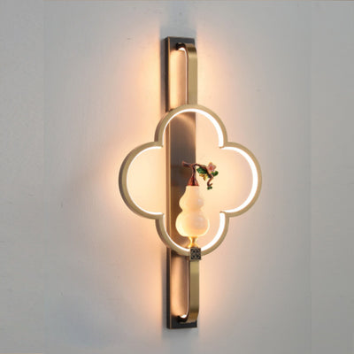 Traditionelle chinesische Kupfer Marmor Zinklegierung Blume Hirsch Flasche Kürbis LED Wandleuchte Lampe für Wohnzimmer 
