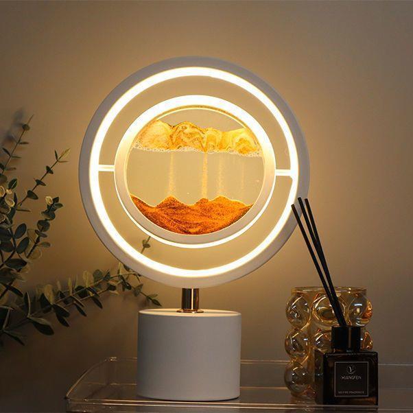 Lampe de table LED USB en fer créatif contemporain avec peinture sur sable ronde en verre de silice pour chambre à coucher 