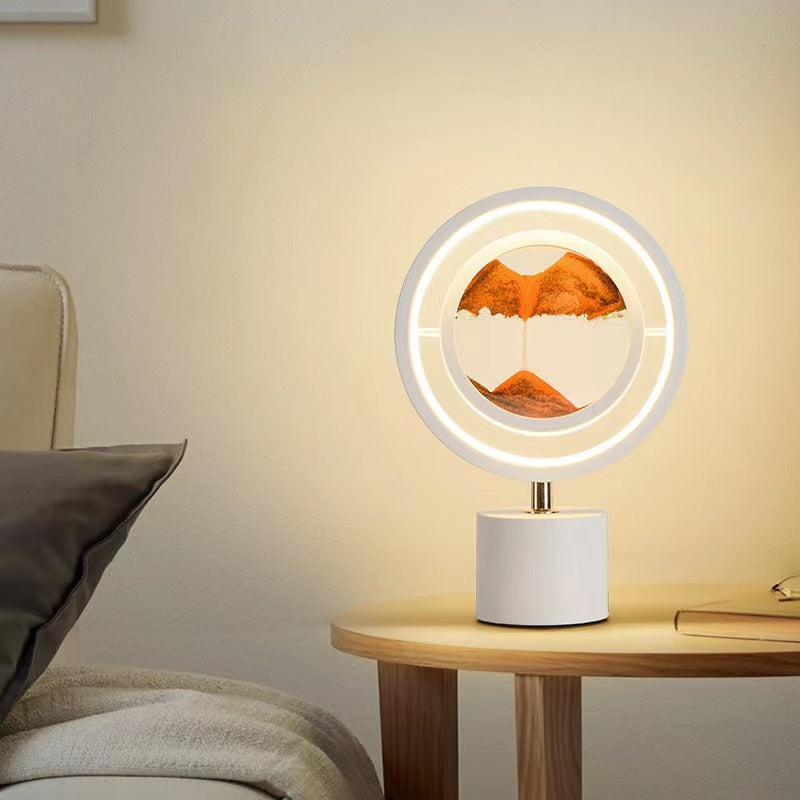 Lampe de table LED USB en fer créatif contemporain avec peinture sur sable ronde en verre de silice pour chambre à coucher 