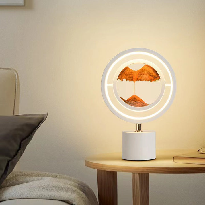 Lampe de table LED USB en fer créatif contemporain avec peinture sur sable ronde en verre de silice pour chambre à coucher 