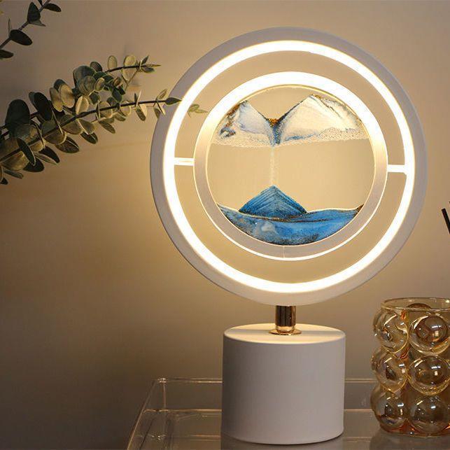 Lampe de table LED USB en fer créatif contemporain avec peinture sur sable ronde en verre de silice pour chambre à coucher 