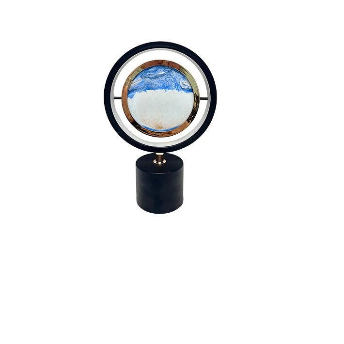 Lampe de table LED USB en fer créatif contemporain avec peinture sur sable ronde en verre de silice pour chambre à coucher 