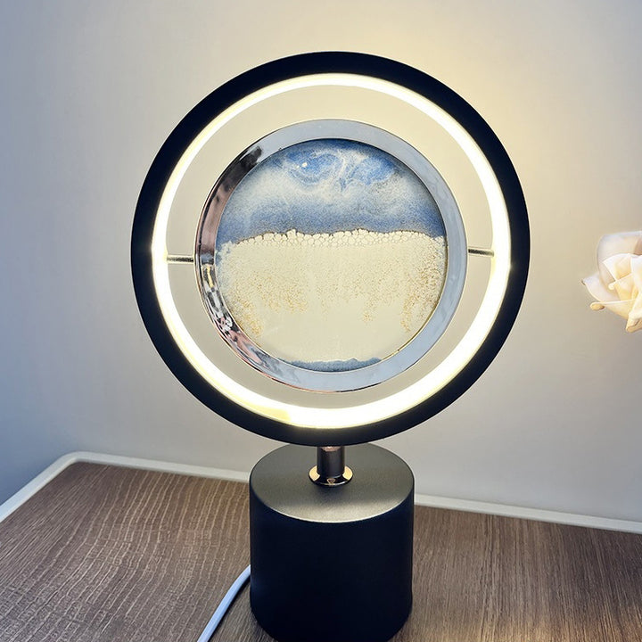 Lampe de table LED USB en fer créatif contemporain avec peinture sur sable ronde en verre de silice pour chambre à coucher 