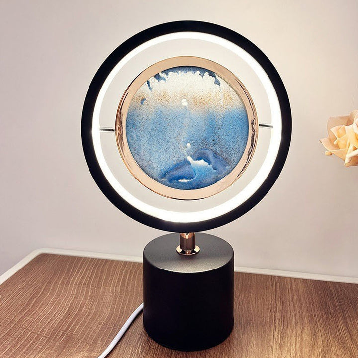 Lampe de table LED USB en fer créatif contemporain avec peinture sur sable ronde en verre de silice pour chambre à coucher 