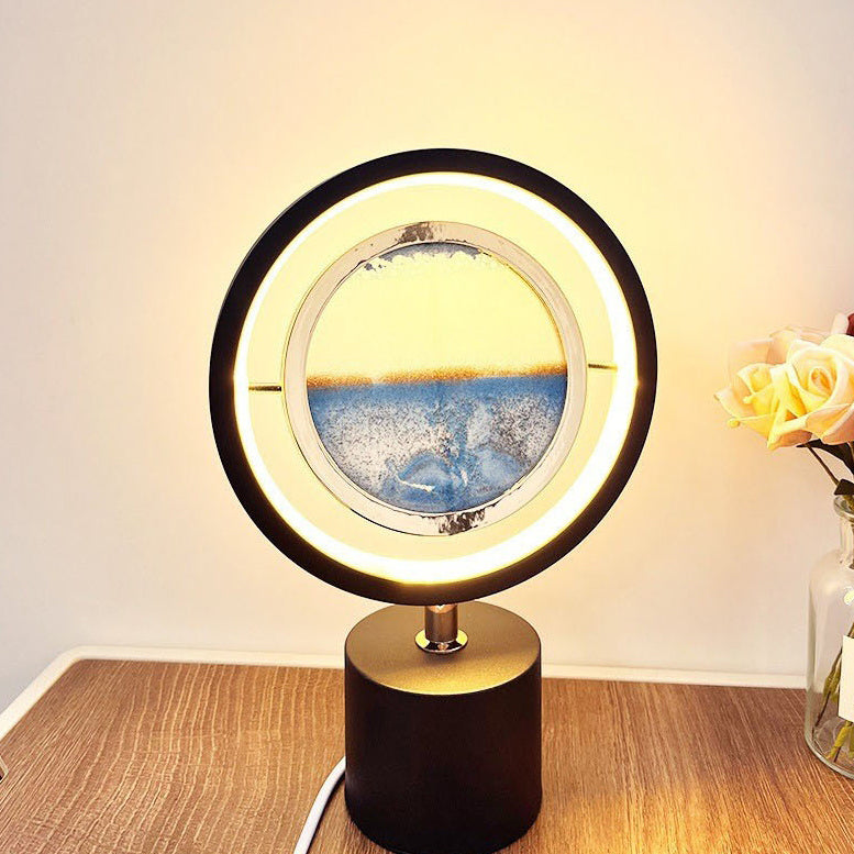 Lampe de table LED USB en fer créatif contemporain avec peinture sur sable ronde en verre de silice pour chambre à coucher 