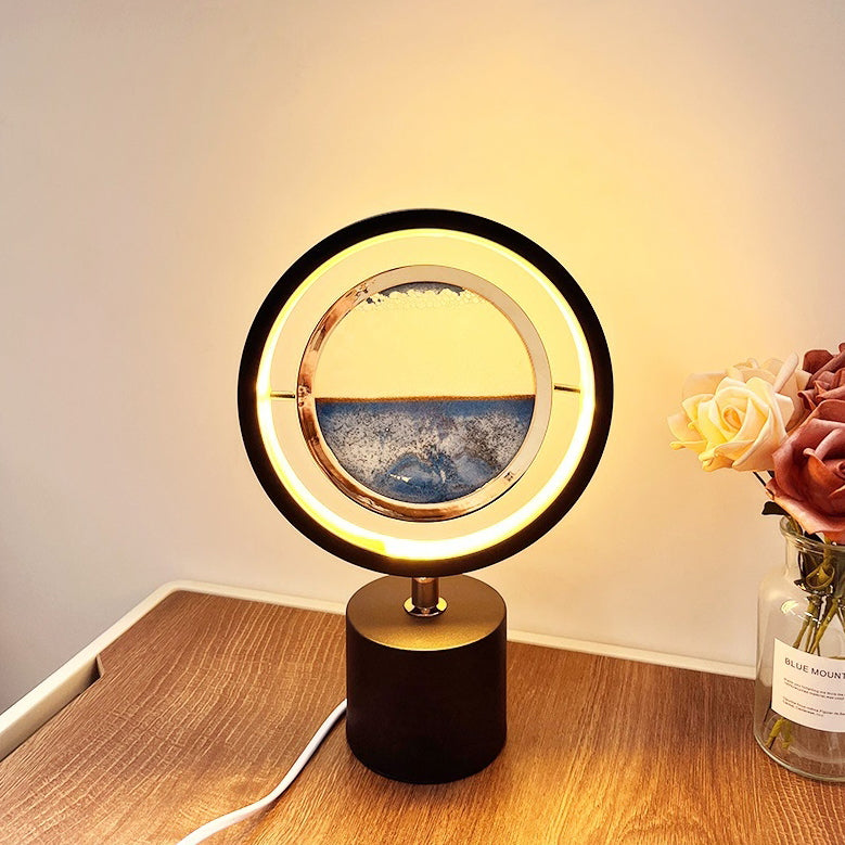 Lampe de table LED USB en fer créatif contemporain avec peinture sur sable ronde en verre de silice pour chambre à coucher 