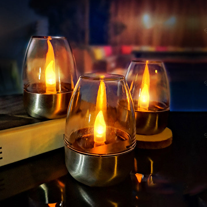 Moderno Arte Deco Solar Impermeable Vela Copa de Vino Acero Inoxidable Plástico LED Iluminación de Paisaje Luz Exterior para Patio Exterior 