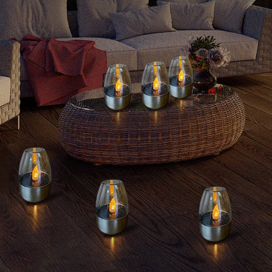 Moderno Arte Deco Solar Impermeable Vela Copa de Vino Acero Inoxidable Plástico LED Iluminación de Paisaje Luz Exterior para Patio Exterior 