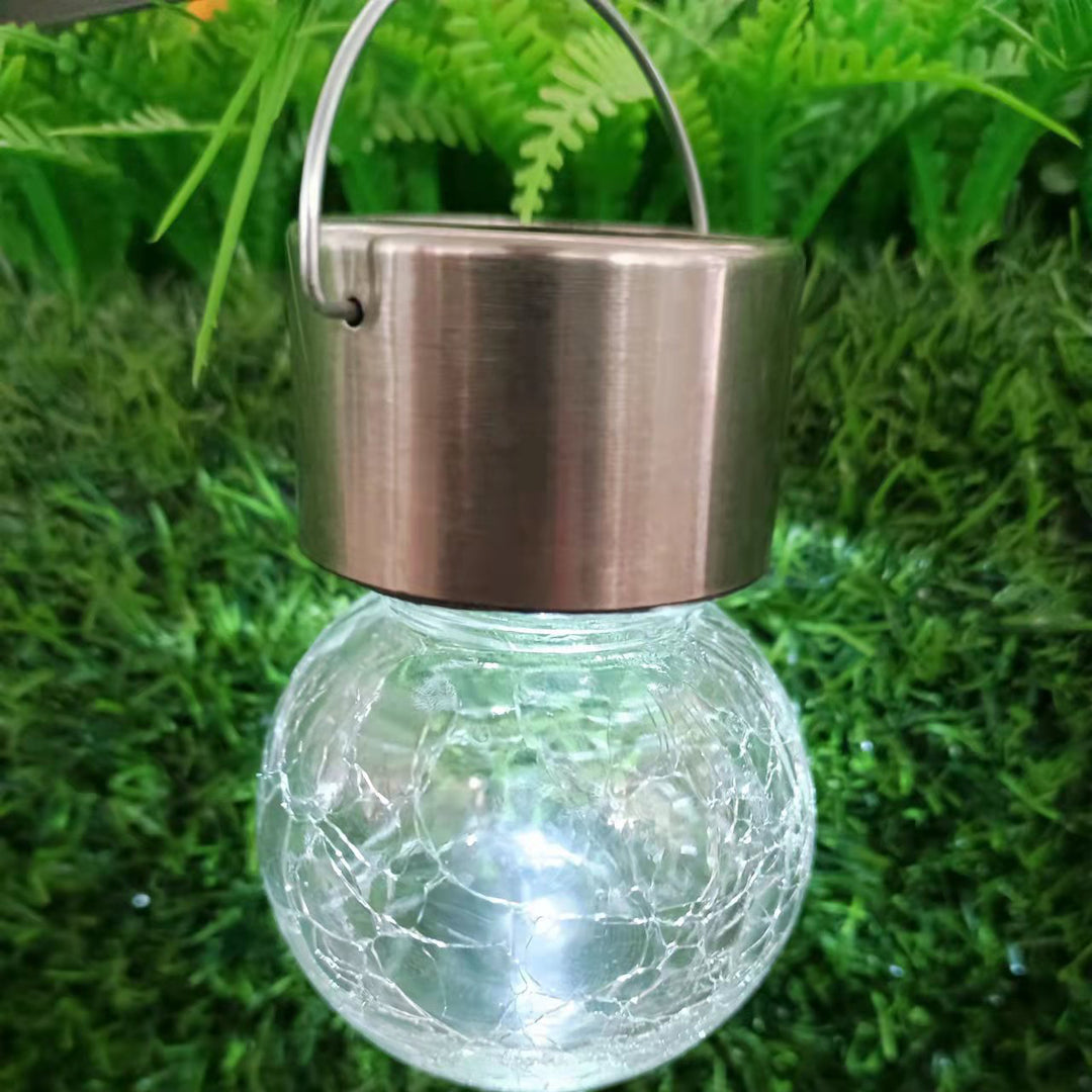 Moderne Art Deco Solar Wasserdichte Edelstahl Kunststoff Glas Crackle Ball LED Landschaft Beleuchtung Außen Licht Für Garten