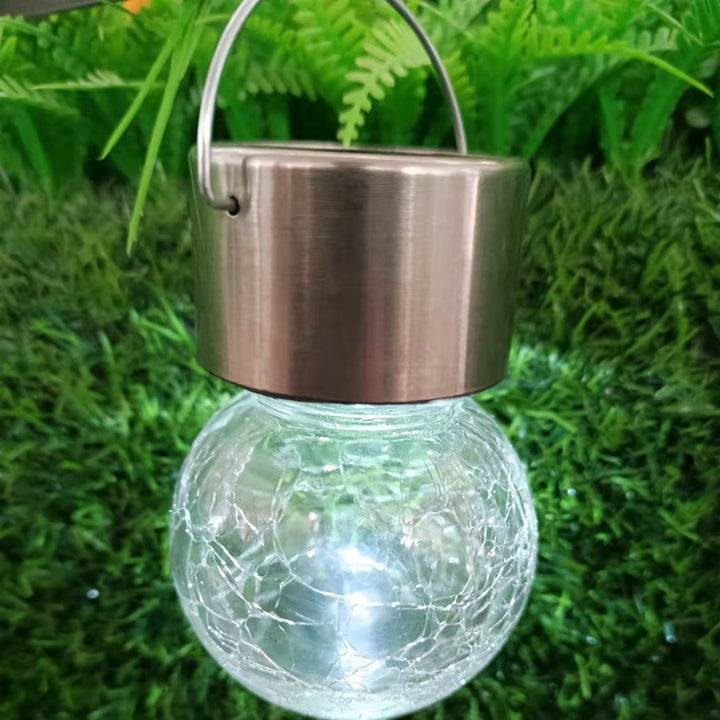 Moderno arte deco solar impermeable de acero inoxidable plástico vidrio bola LED crujiente iluminación de paisaje luz exterior para jardín 