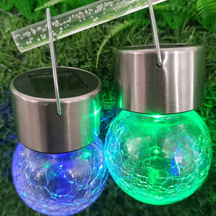 Moderno arte deco solar impermeable de acero inoxidable plástico vidrio bola LED crujiente iluminación de paisaje luz exterior para jardín 
